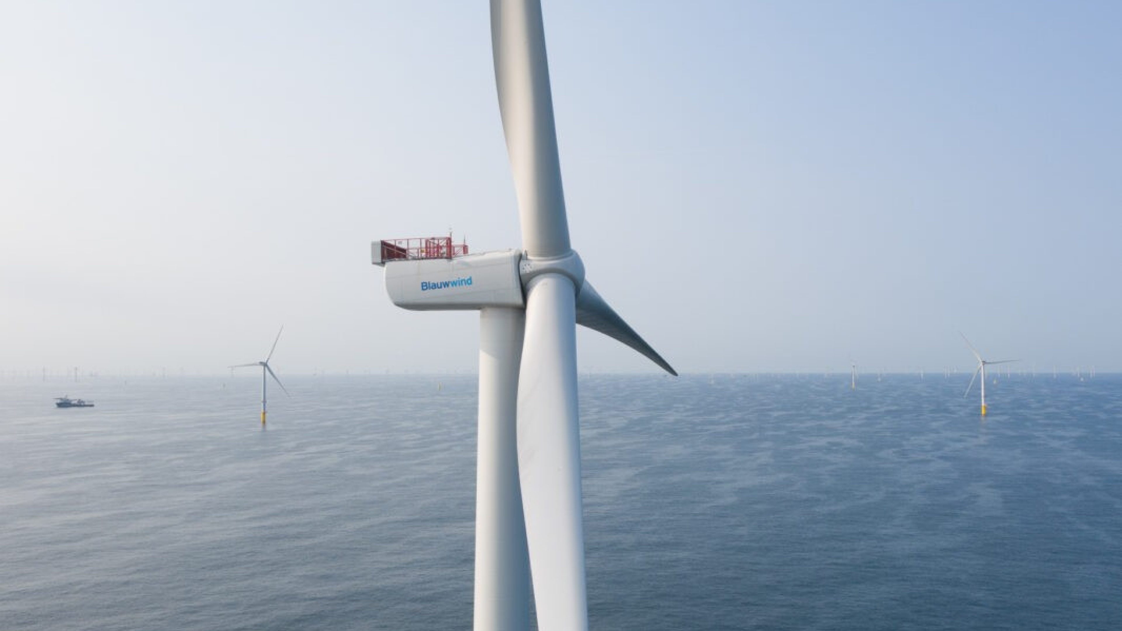 Offshore wind farm surrounded by sea